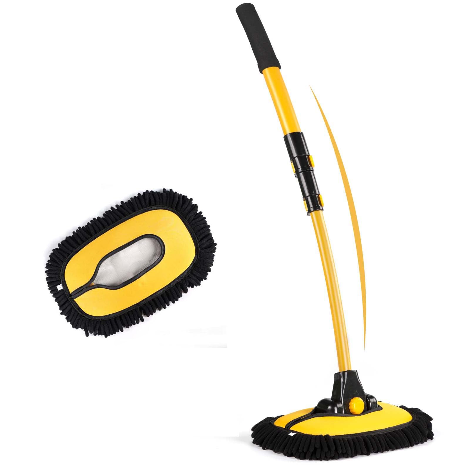 ONEMAJI Car Wash Brush with Telescopic Handle for Dacia Duster I 2010-2017, Microfiber Car Wash Mop Cleaning Tool Scratch Free Wash Mitt,Black