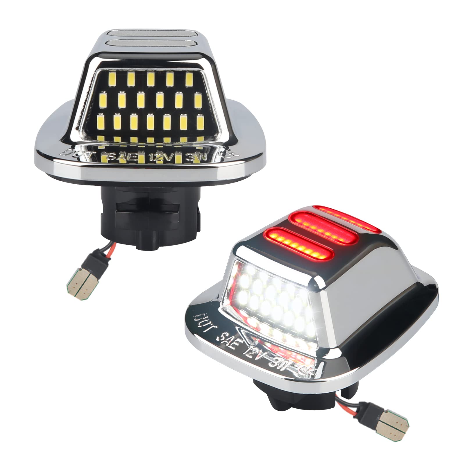 LED License Plate Light Lamp with Red OLED Neon Tube Compatible with Chevy K1500 C1500 1988-1999, Silverado Sierra 1988-1998, Tahoe Yukon Suburban S10 Chrome housing 6000K White, Pack of 2