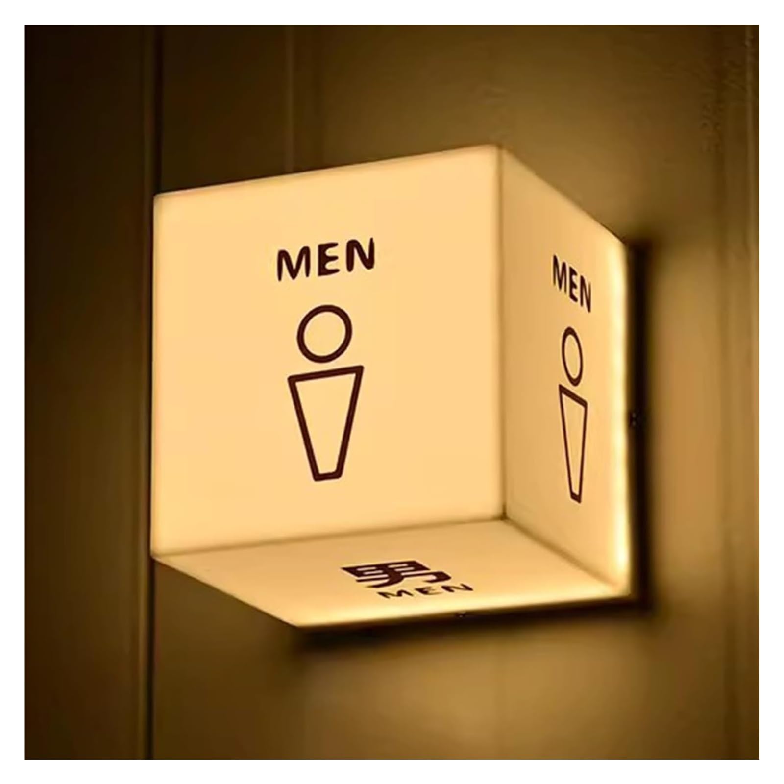 Carteles para aseos, Letrero iluminado con luz de baño acrílico, caja luminosa en forma cubo 6 pulgadas