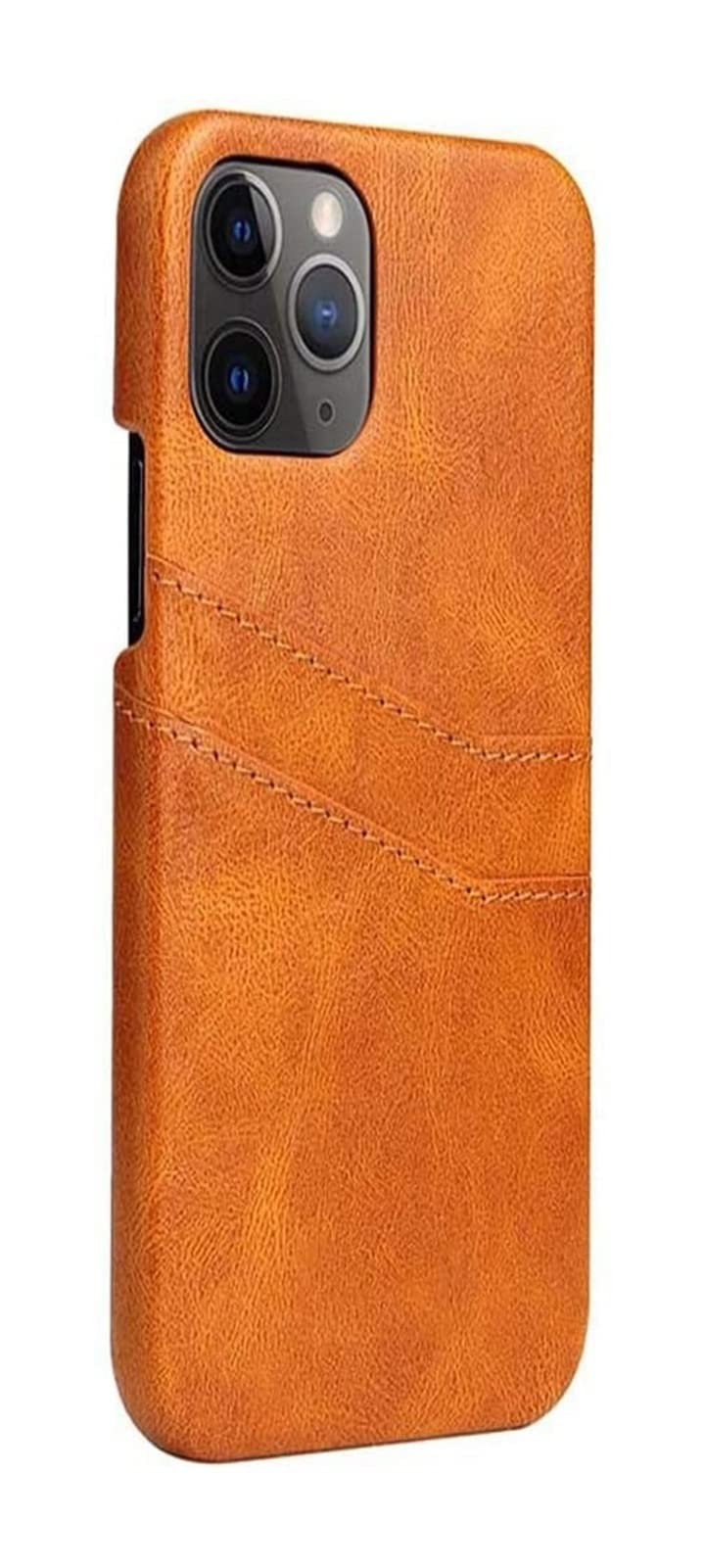 Coque en cuir premium iPhone 12 Pro Max orange avec porte-cartes élégant