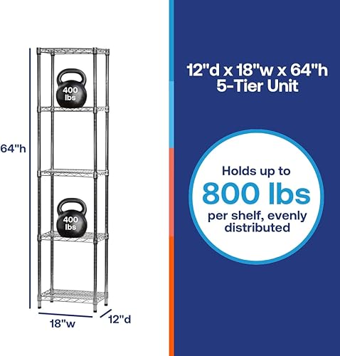 Miniatura 10 de 12" D x 18" W cromado alambre  Estantería con 5 estantes