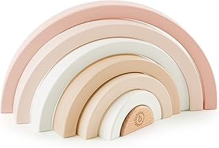 Bieco Ella Holz Regenbogen | Stapelturm für Kinder | Regenbogen Montessori Holzspiel Dekoration Turm stapelbar ab 1 Jahr