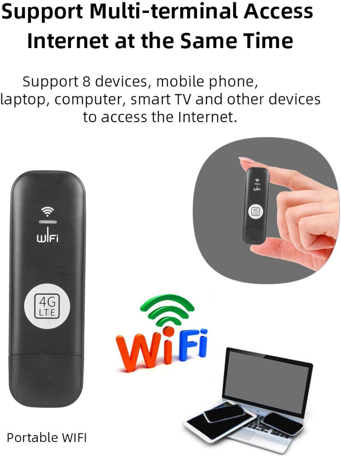 Ejoyous 4G LTE USB Stick providing internet access to multiple devices like phones, laptops, and tablets