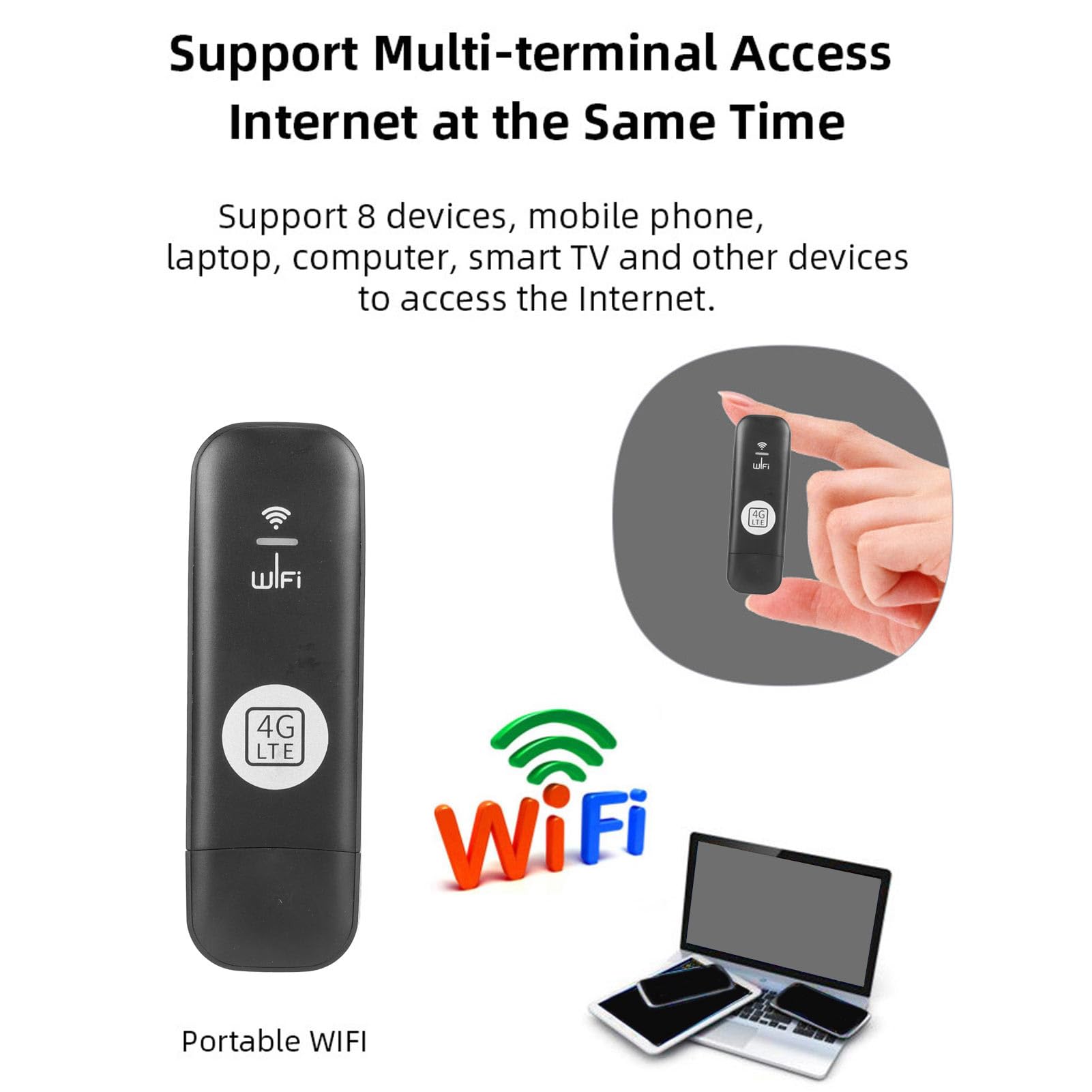 Módem USB 4G LTE Portátil con Ranura para Tarjeta SIM, Alta Velocidad para 8 Usuarios, Compatible con TDD y FDD LTE, WCDMA, HSPA+, Redes GSM, Punto de Acceso de Viaje