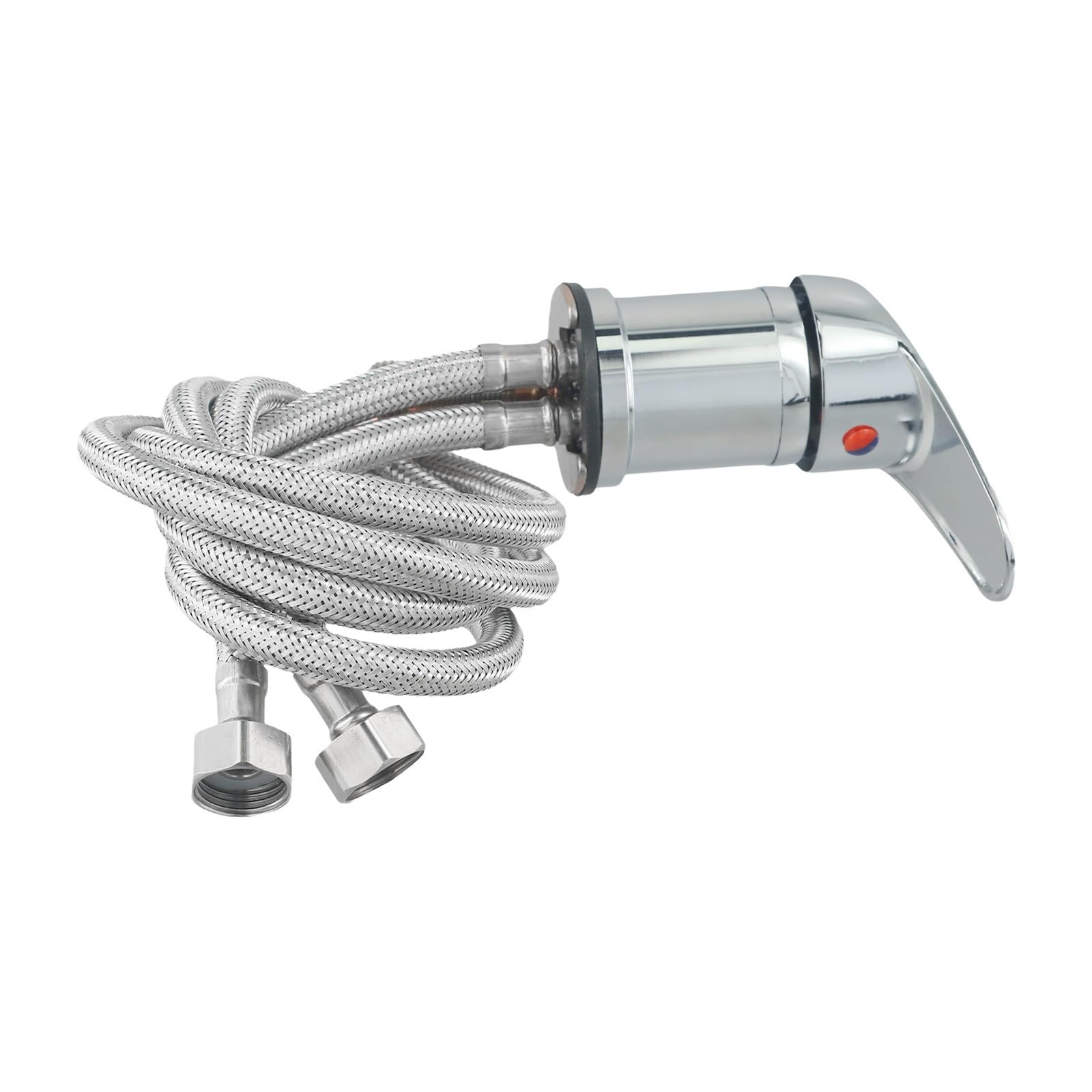 Rubinetto miscelatore cromato con doccetta estraibile per sedia parrucchiere, tubo in tessuto da 80 cm, raccordo ad alta pressione, compatibile con stazioni shampoo e mobili da barbiere