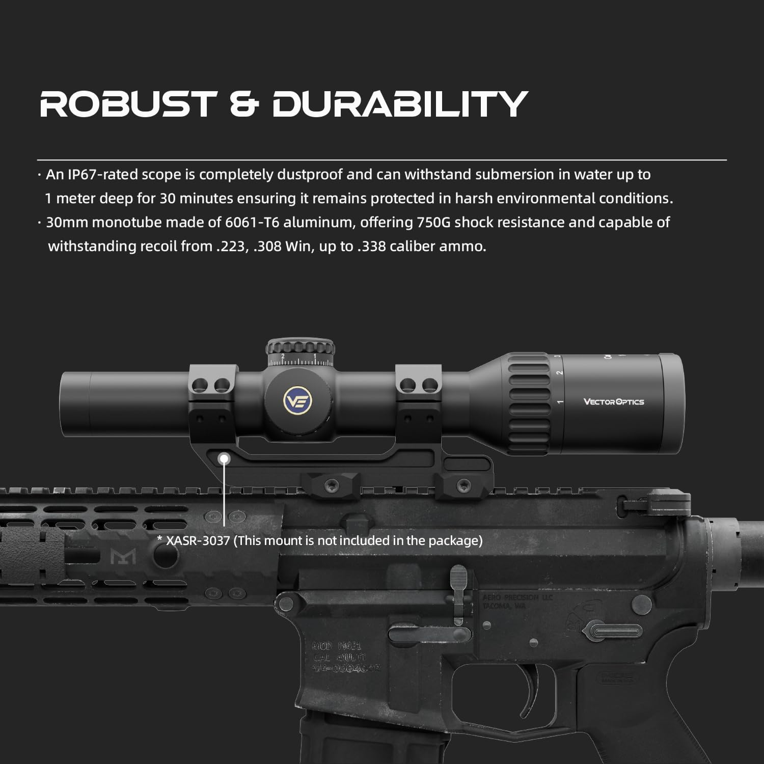 Rifle scope mounted on a rifle with Picatinny rail
