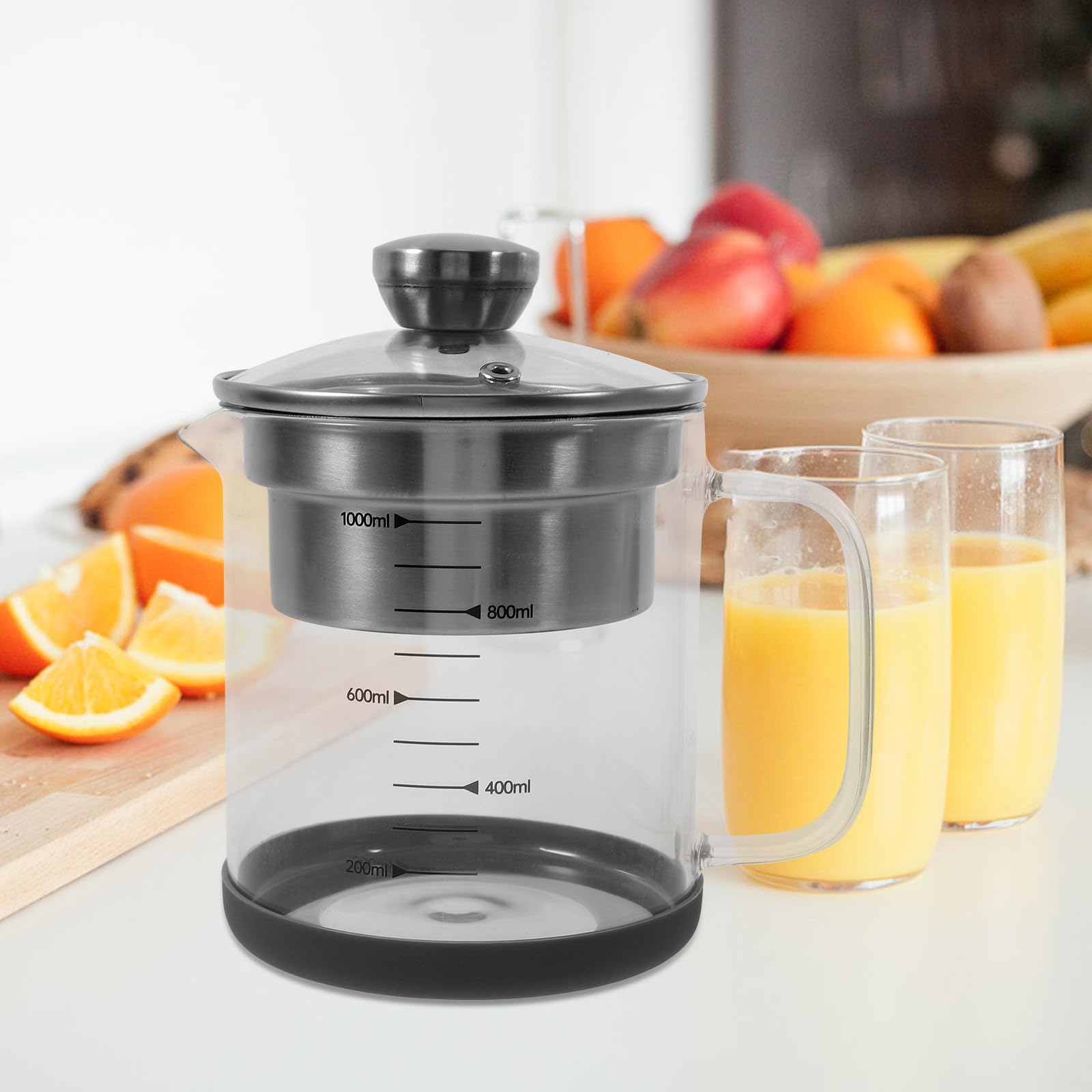 DOITOOL Tetera Coladora de Leche de Soja 1l Acero Inoxidable Filtro Fino Mango Ergonómico para Infusiones y Té en Cocina Doméstica con Tapa y Jarra de Vidrio