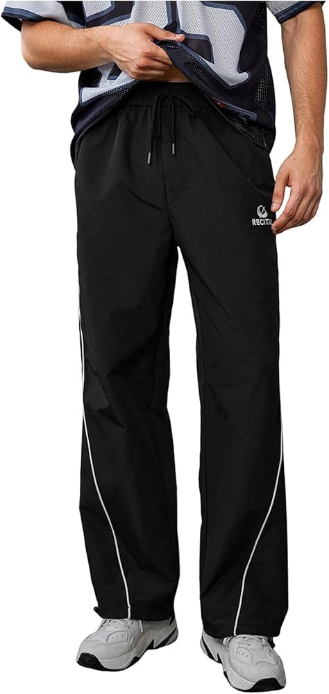 GORGLITTER Men's Letter Wide Leg Track Pants Drawstring Waist