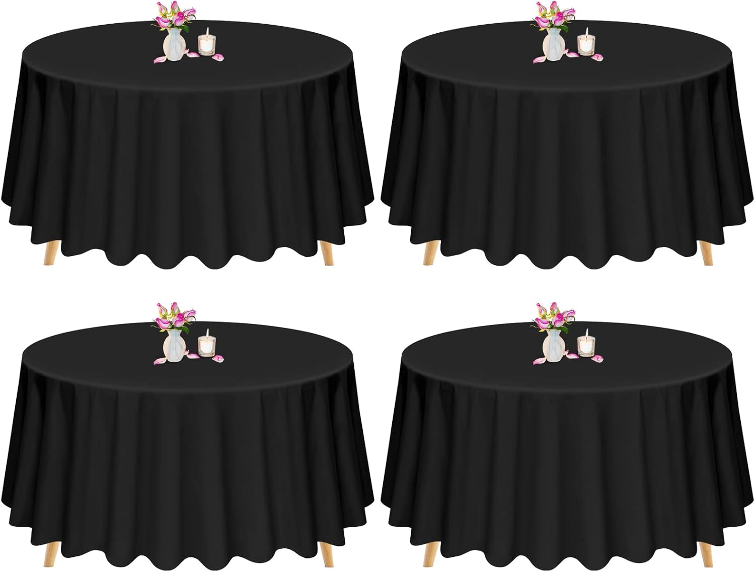 Pesonlook Round Tablecloth 4 Pack 90 Inch Black Round