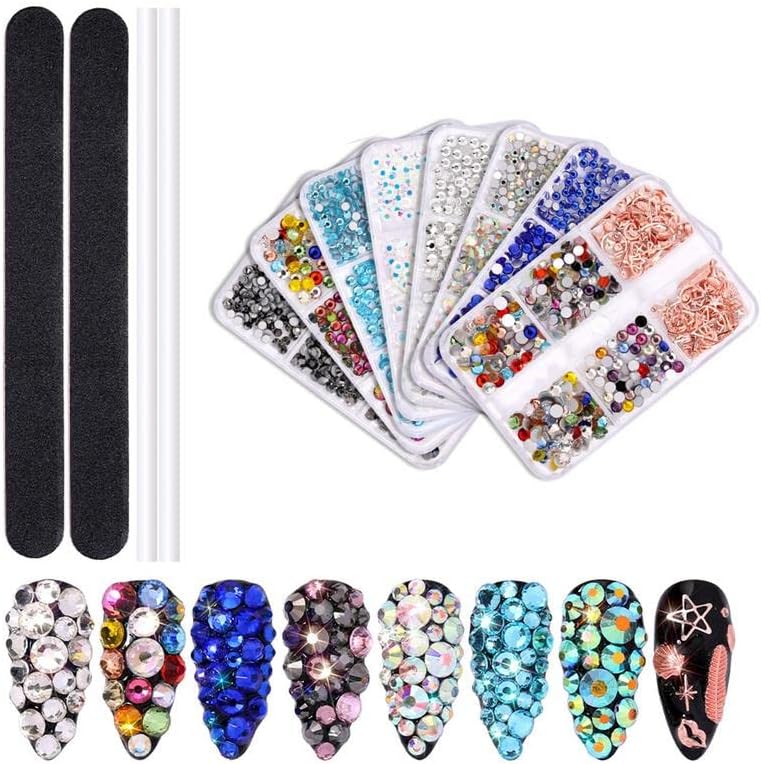Colored Nail Rhinestones Colorful Flatback Rhinestones Crystals for Nails Multi Colors Flatback Gems Crystals Decals Kit for - (Style A, Color: White)