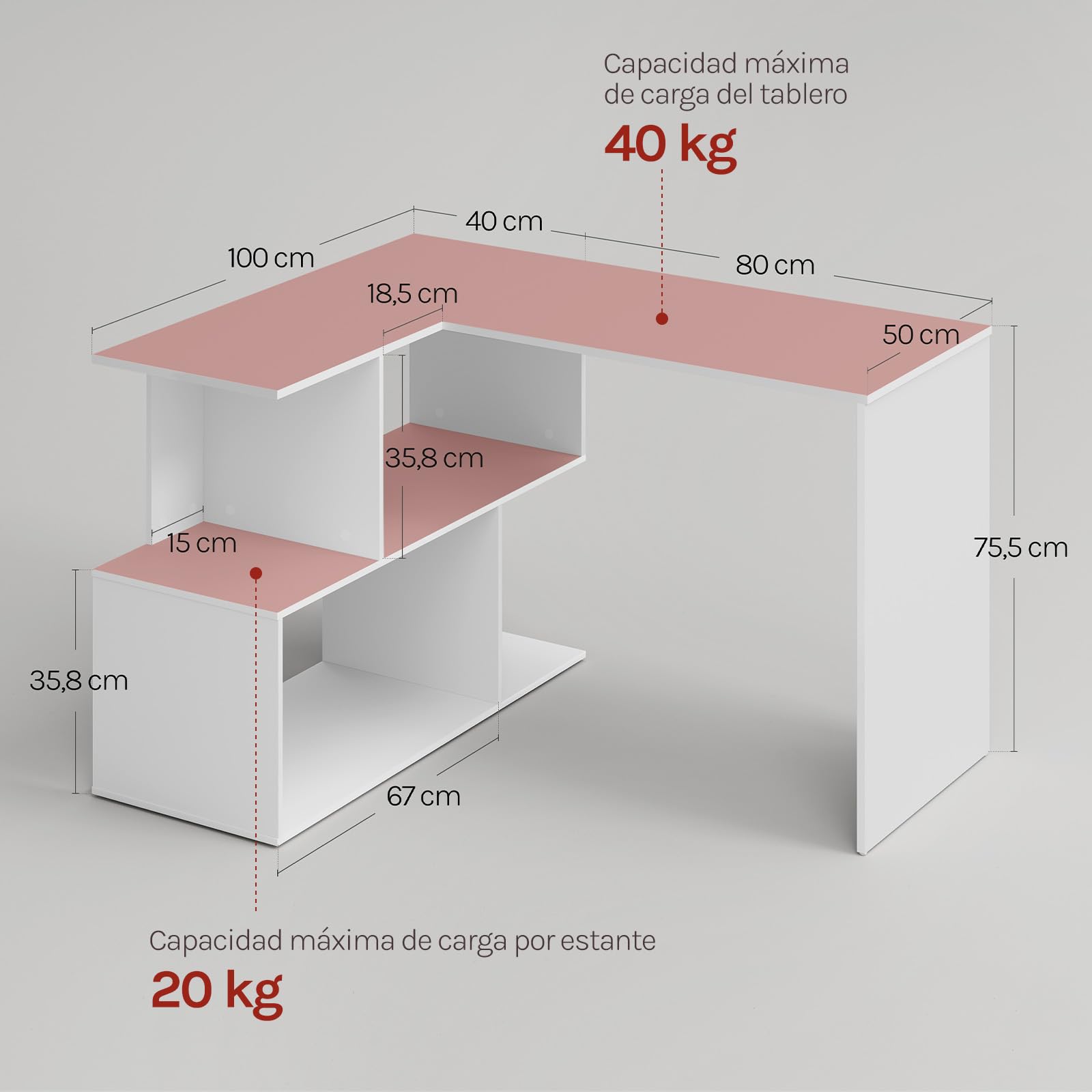 WOLTU Escritorio en Forma L, Mesa Esquinera Escritorio, Blanco | Con Estantes Abiertos, 120x100x75 cm, para Estudio, Oficina en Casa, Gaming y Trabajo