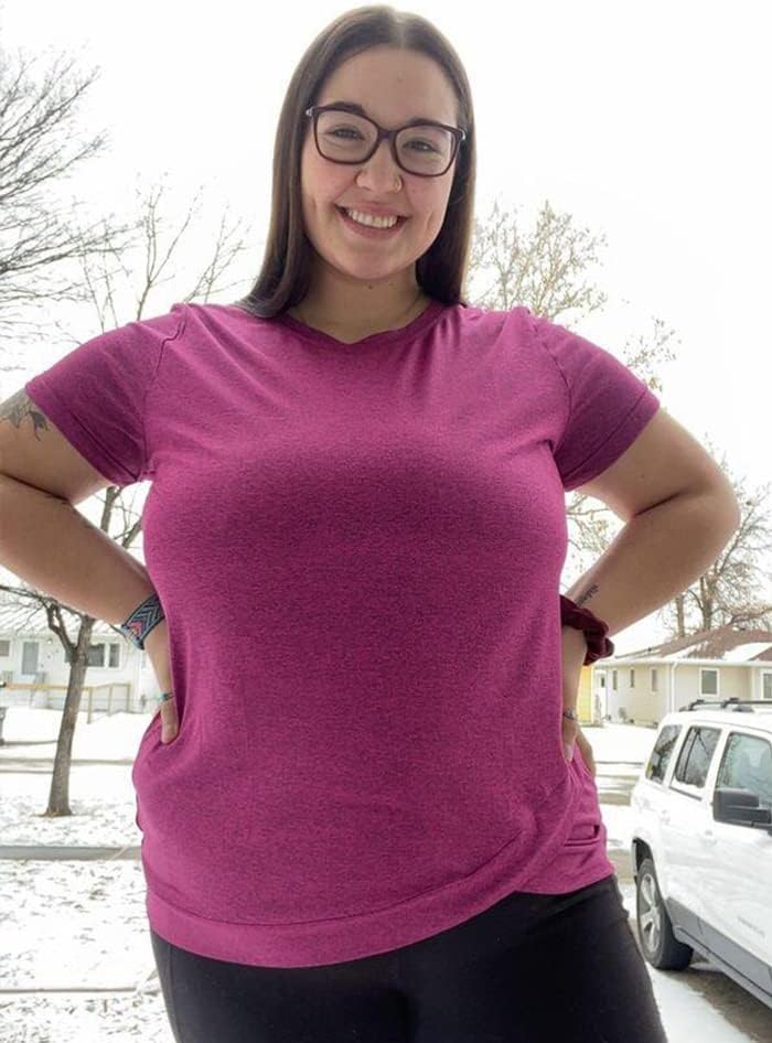 FOREYOND Women's Plus Size Workout Tops Short Sleeves Loose Fit Athletic Shirts Yoga Gym Running Clothing - Image 2