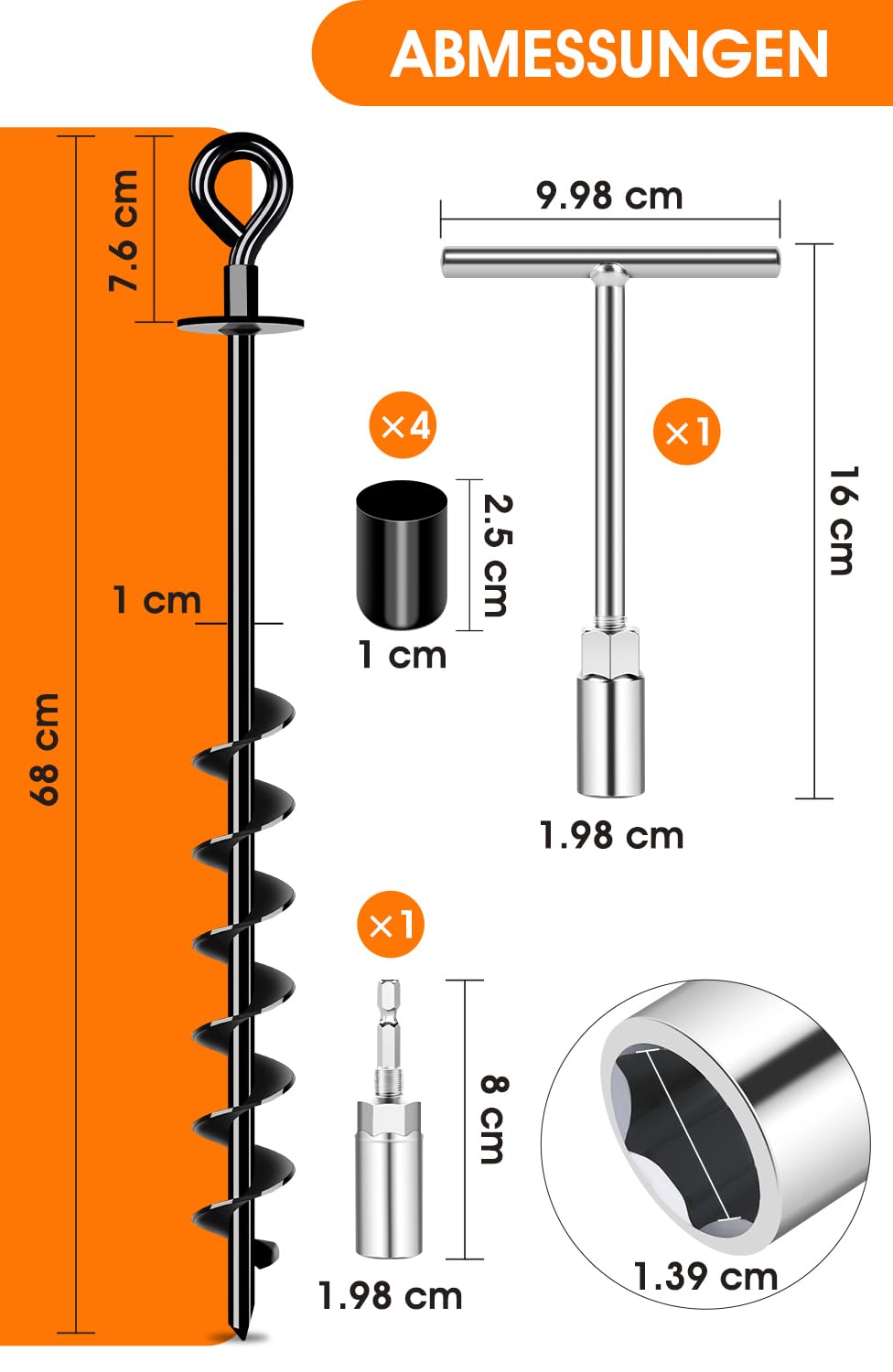 Schwerlast Bodenanker 27inch,Robust voll verschraubter Erdanker zur Befestigung von Trampolinen, Vordächern, Schaukeln usw