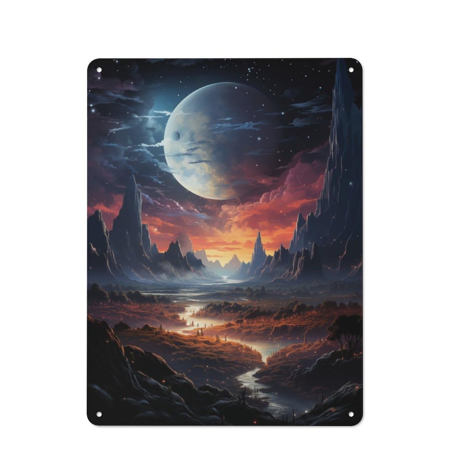 Junmoney Epic Mysterious Landscape Retro Metal Wall Sign 40X30cm With For Garage Wall, A Decorative Metal Sign For Garages And Workshops