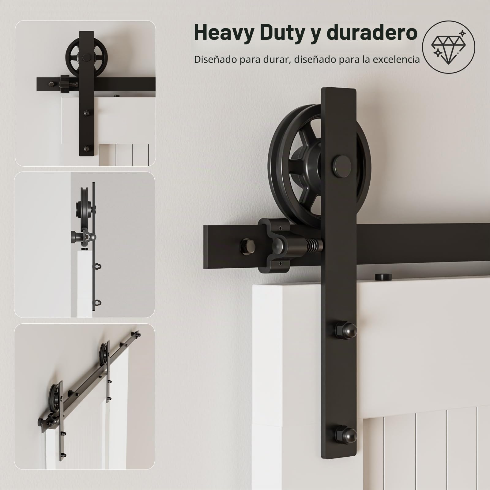 Herrajes Puertas Correderas 153cm Rieles Kit Puerta Corredera Negro para 1 Puerta Corredera Madera 76cm Ancho, Central Rueda I-forma