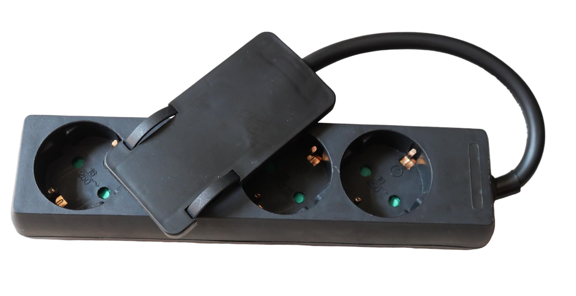 Steckdose 4Fach Schwarz Flach Stecker Möbel Schwarz CE mit kurzem Kabel (2)