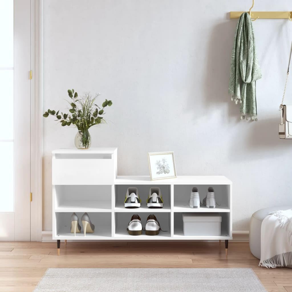 Armoire à Chaussures Blanche en Bois d'Ingénierie 102x36x60 cm avec Tiroir