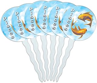 Set of 6 Cupcake Picks Toppers Decoration Zodiac Astrology Astrological Sign - Pisces Zodiac Sign