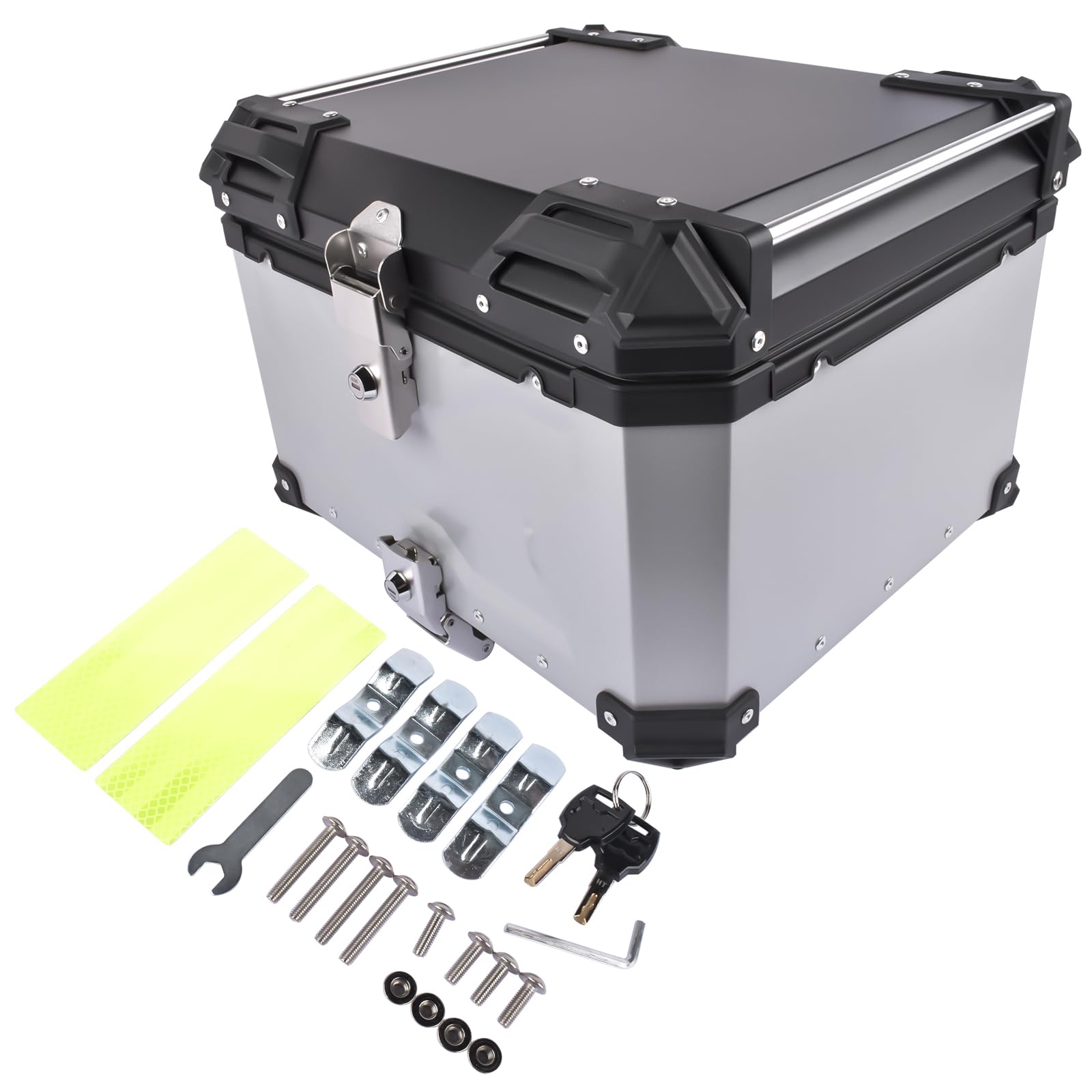 55L Coffre à bagages universel pour moto, argenté, coffre arrière en aluminium, étanche