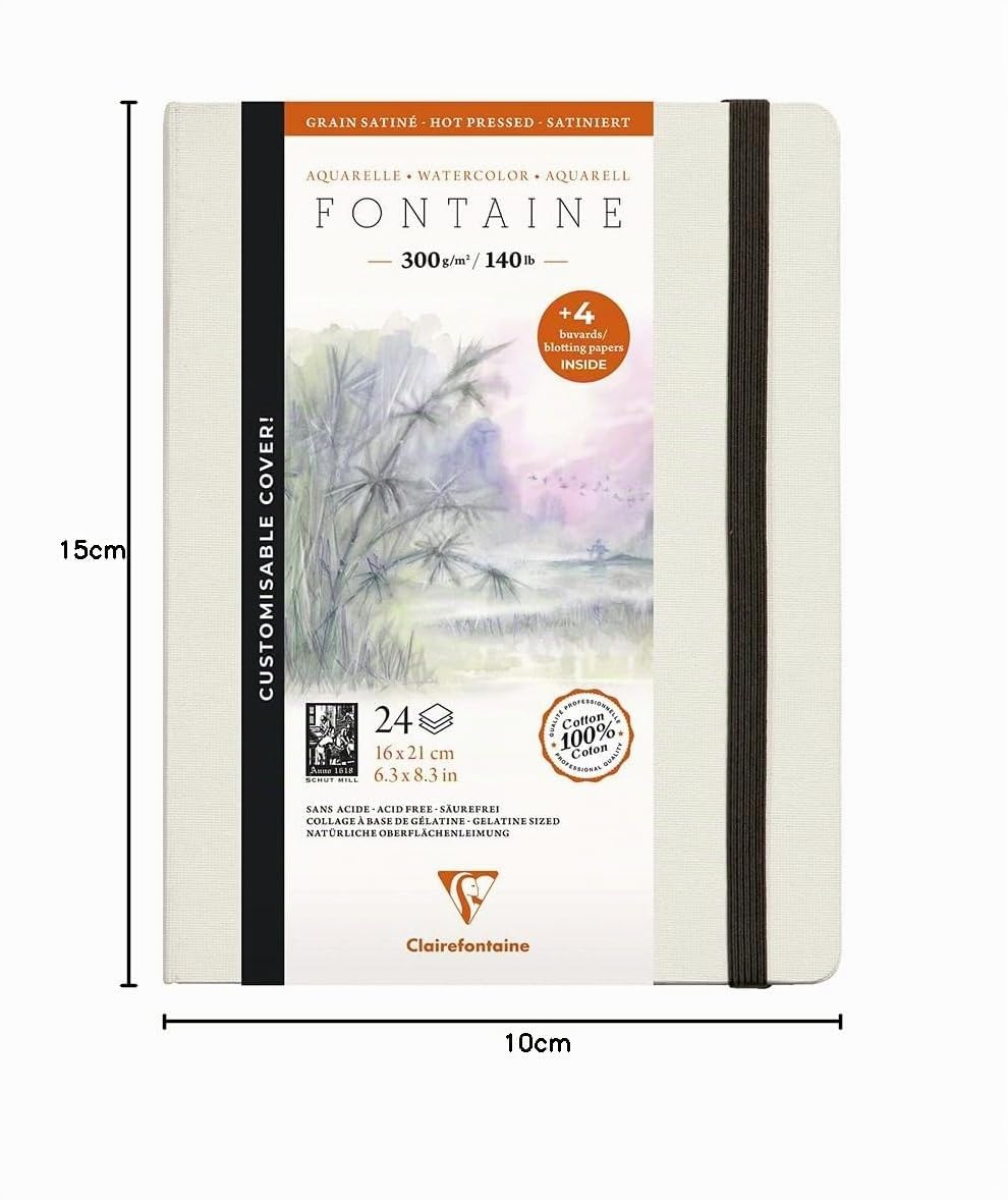 Clairefontaine 975443C - Un carnet cousu de papier dessin Fontaine blanc satiné 24 pages 21x21 cm 300g + 12 cartes postales pré-imprimées