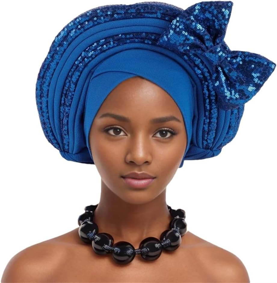 African Women's Head Wraps Nigeria Wedding Party Headgear Lady Turban Cap Sweet Bowtie Auto Gele Headtie