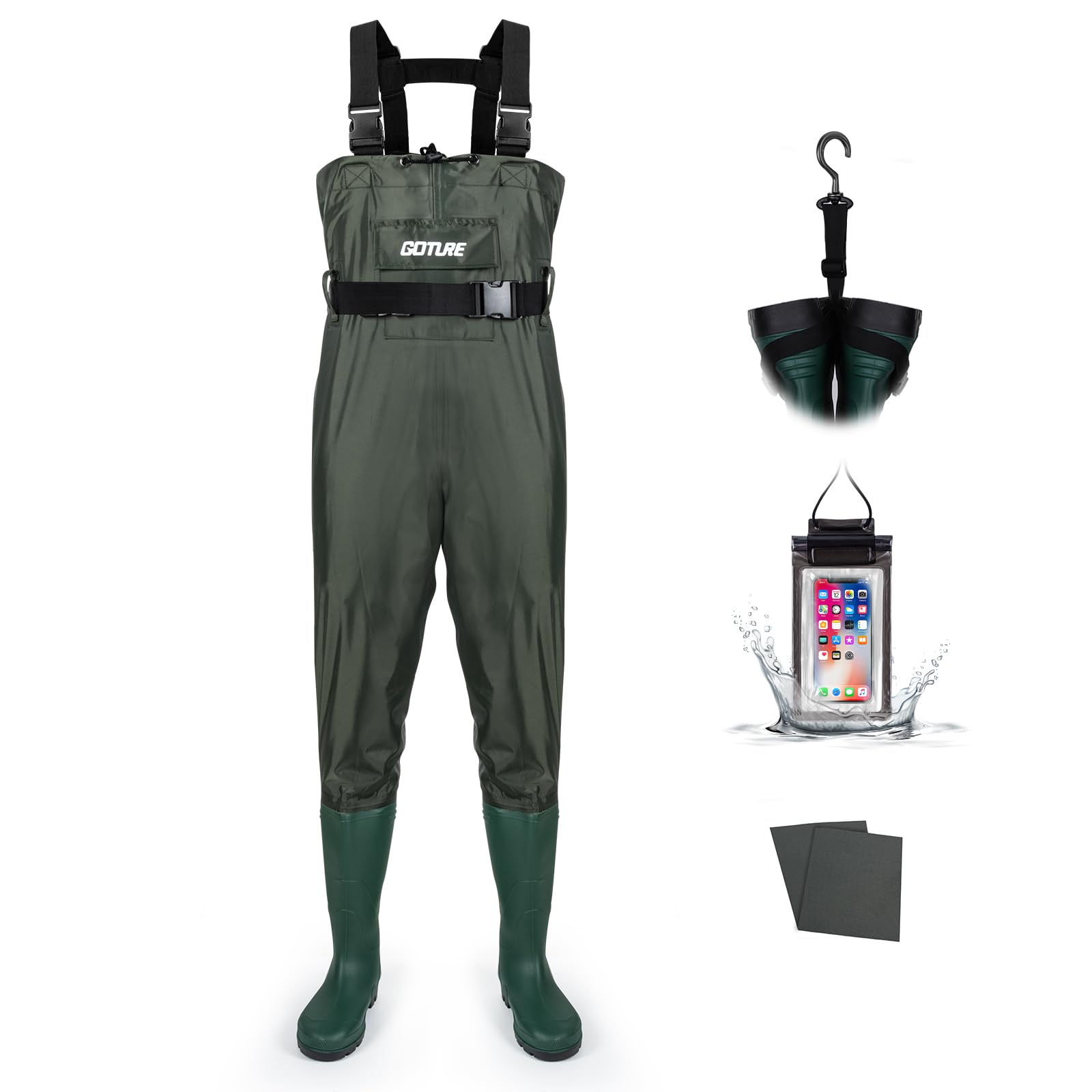 Goture Waterproof Fishing Waders with Boot, Adjustable H-Back Shoulder Straps Fishing Waders with Boot for Men Women UK 8/EU 42