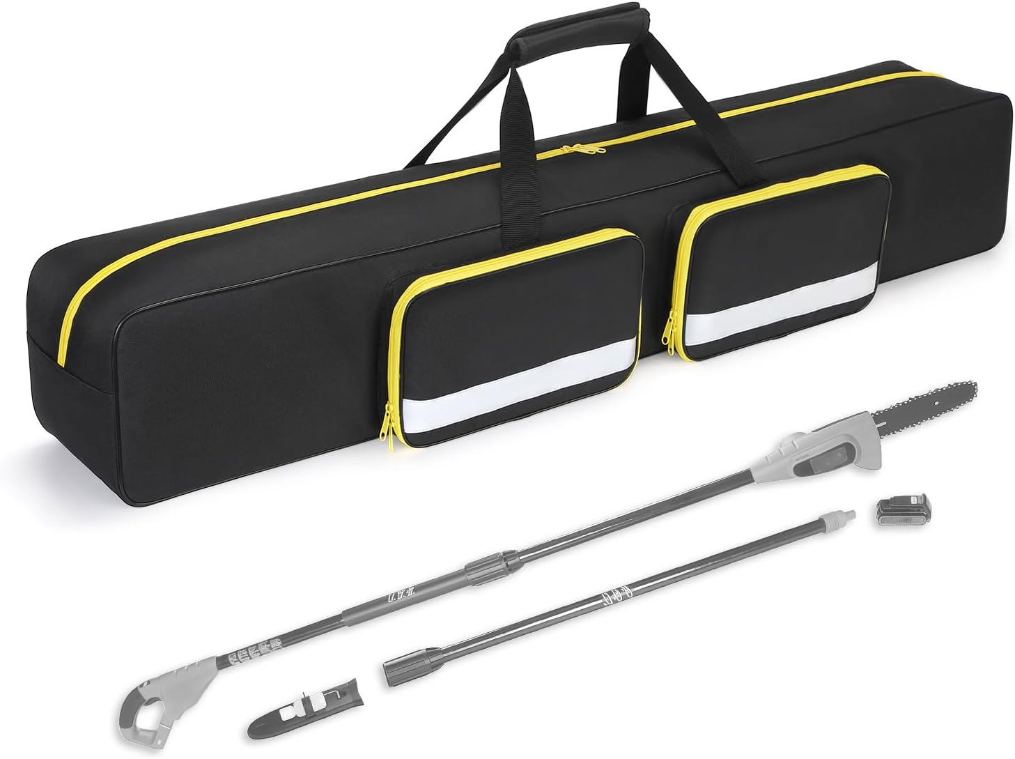 Pole Saw Bag for Worx/Dewalt/Greenworks/EGO Power+/Black+Decker Electric Telescoping Chainsaw, Pole Saw Storage Case with Two Multi-Purpose Pockets for Extension Tree Trimmer Accessories