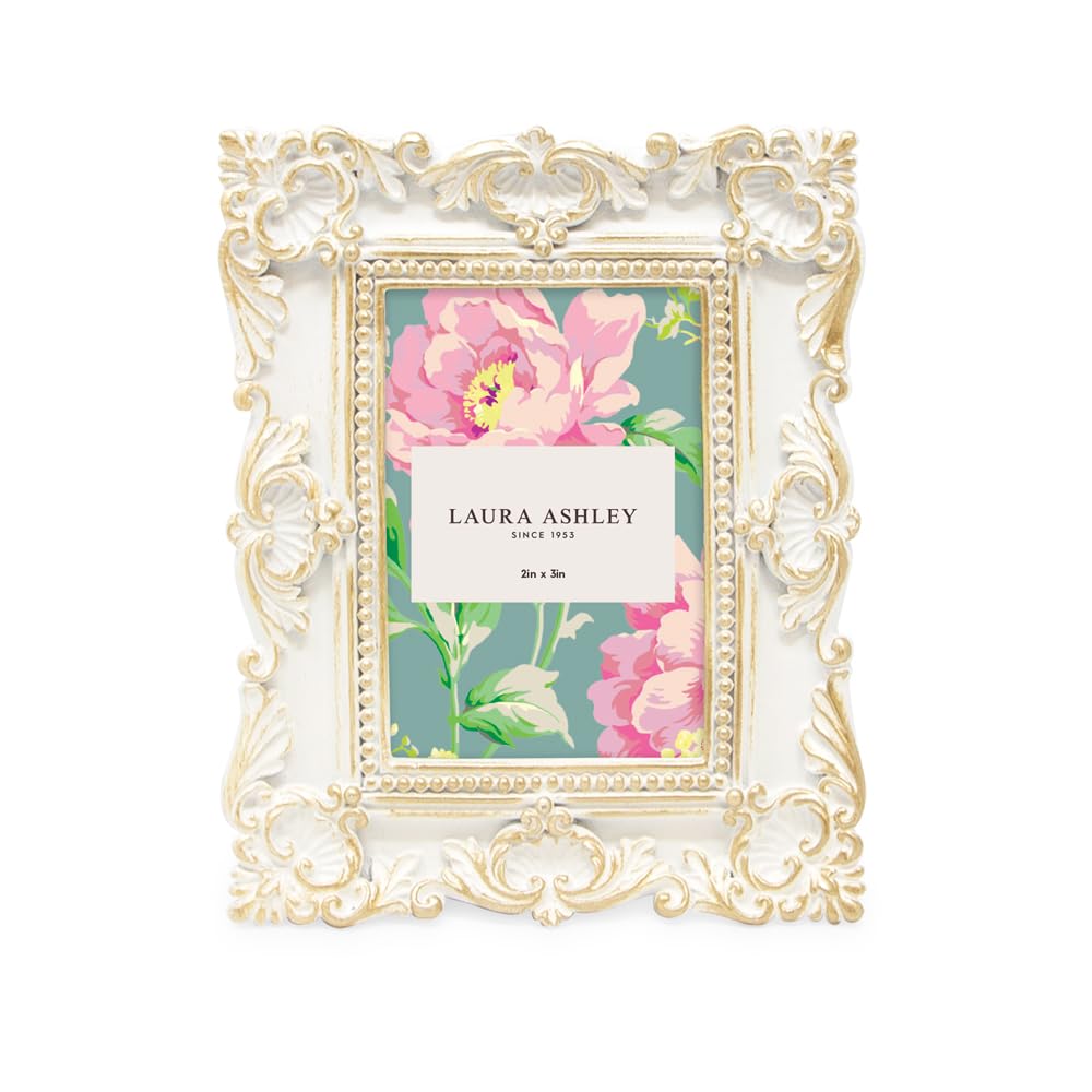 Amazon.com - Laura Ashley 2x3 White W/ Gold Ornate Textured Hand