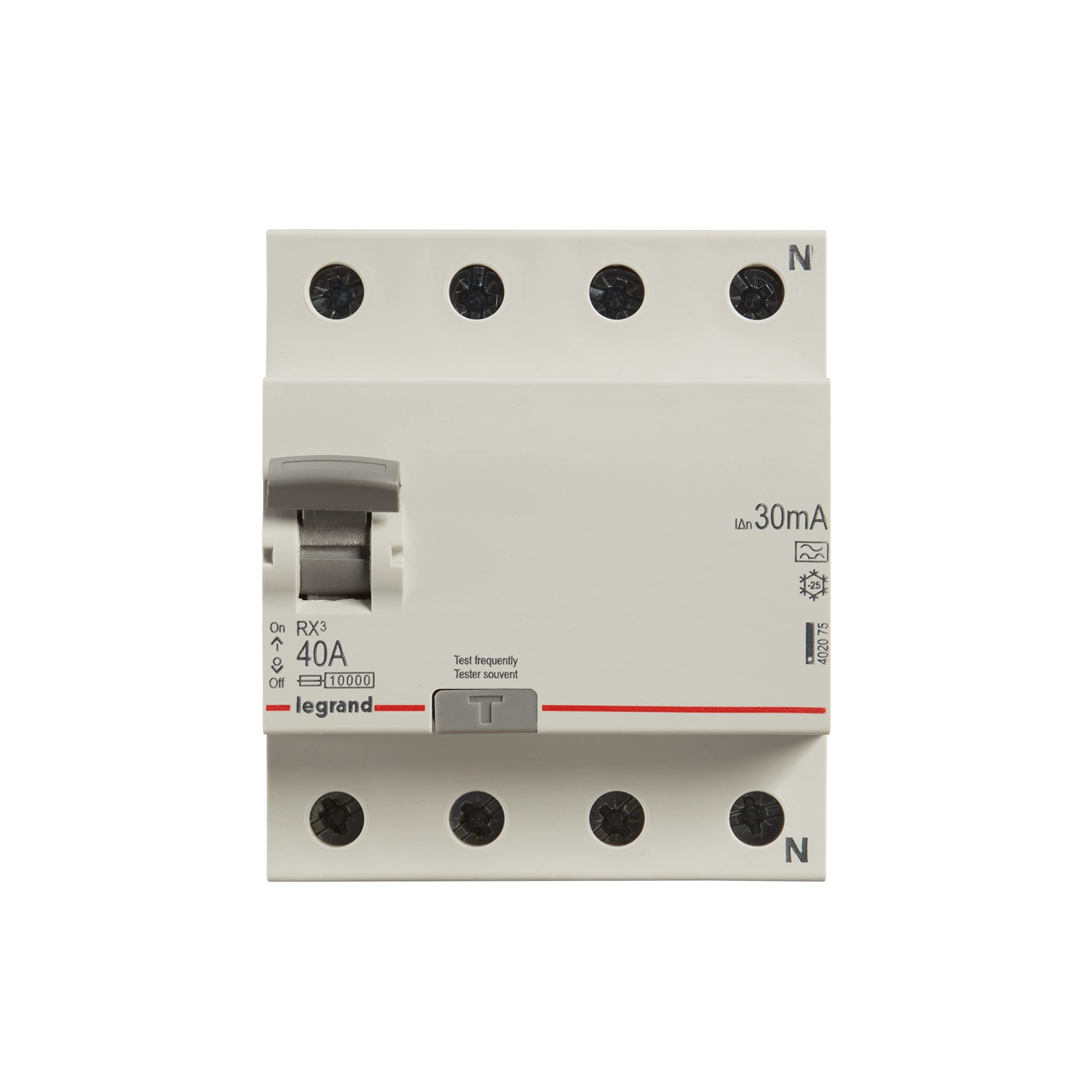 Legrand 402075 Disjoncteur FI 40 A 30 mA Disjoncteur courant résiduel RCD 4 broches 40 A 30 mA 1 pièce