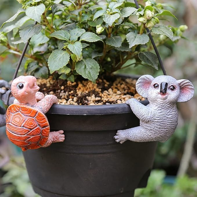 Cute Climbing Tortoise and Koala Flower Pot Hugger Figurines Resin Hanging Turtle Statue Planter Pot Decorations for Home Garden Fence Balcony Patio Lawn Yard Ornaments(Pack of 2)