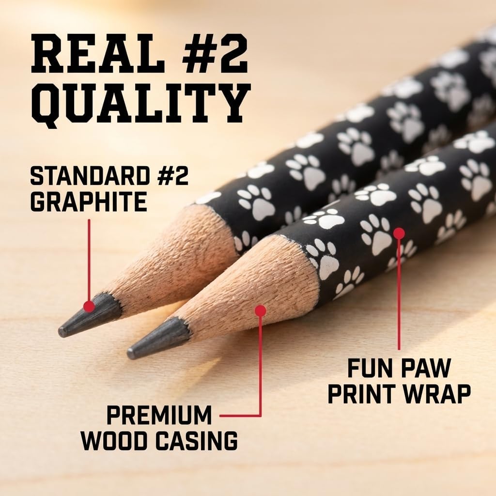 Anderson's, Black and White Paw Pencils, Set of 100, School Pencils, Student Awards, Recognition