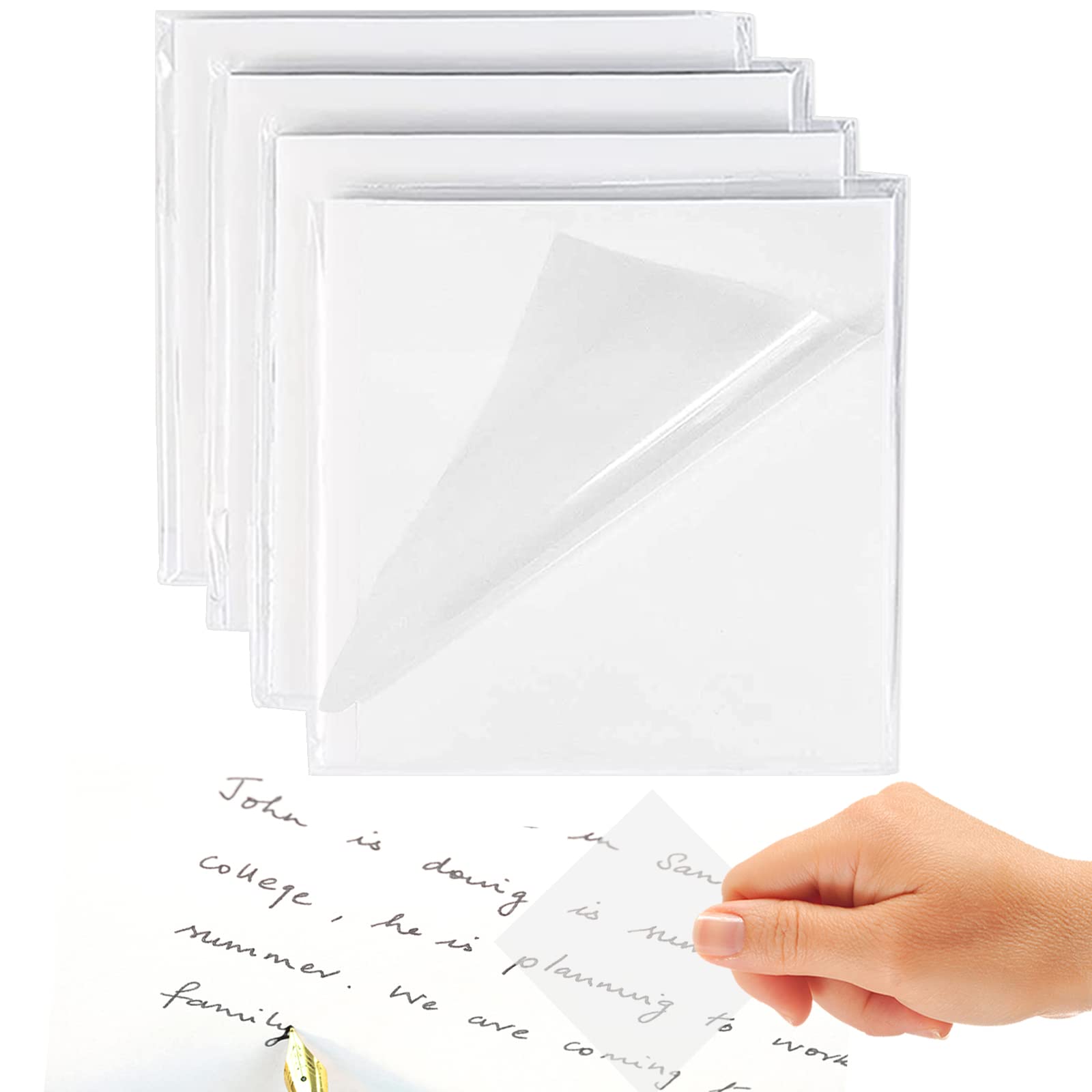 200 Sheets Transparent Sticky Notes, 3x3 inch Clear See Through Sticky Notes, for Reading Writing Notes Book Markers, Study Office School Supplies, 50 Sheets/Pad (4 Pads)