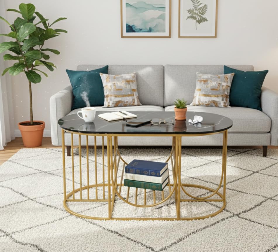 Image of Coffee Table Centre Table (Black Gold, Round Jali)