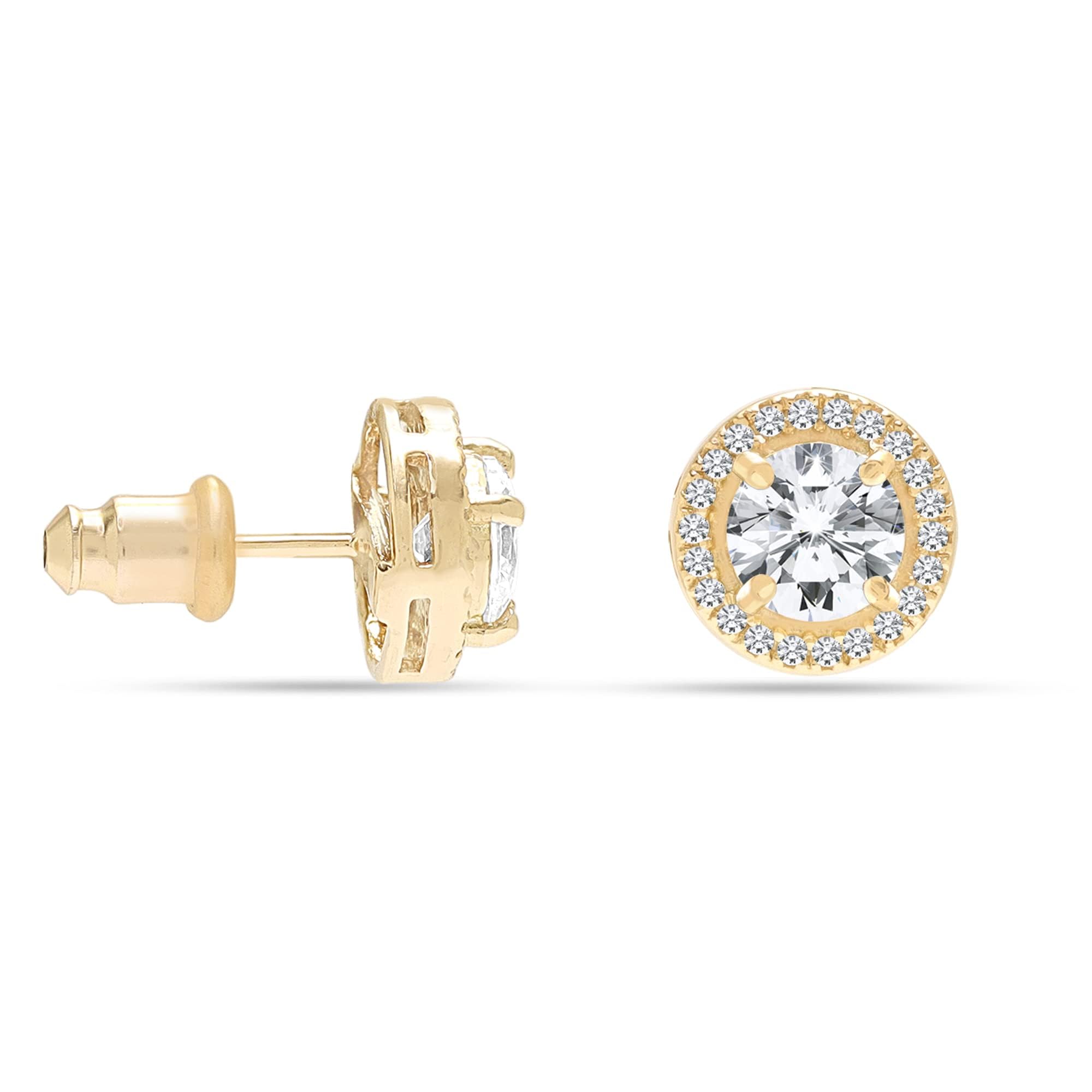 LeCalla 925 Sterling Silver BIS Hallmarked 14K Gold Plated Post Brilliant Round Cubic Zirconia Halo Stud Earrings for Women and Girls (B0CL9TCNRH) Amazon Price History, Amazon Price Tracker