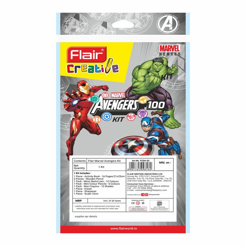 Image of Flair Creative Series Marvel Avengers Stationery Kit | Combination of 34 Assorted Items | Smart Kit for Your Creative Need & Fun Learning | Ideal Gift Set for Kids | Pack of 1