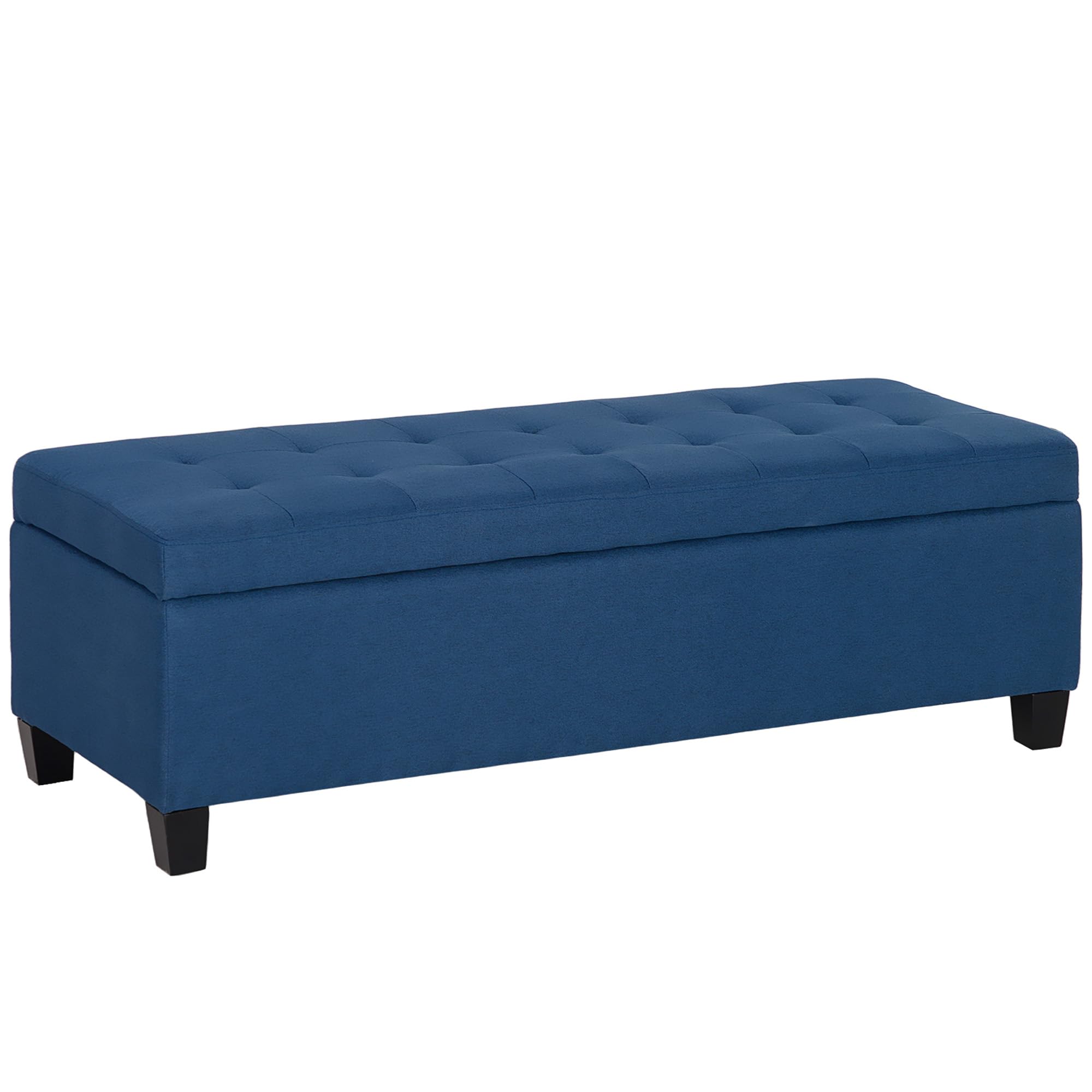 HOMCOM Banc de Rangement 94,5L Siège Capitonné 125 x 49 x 41,5 cm Bleu | Banquette Bout de Lit, Coffre de Rangement, Tissu Aspect Lin, Pieds en Bois, Salon, Chambre, Entrée, Intérieur