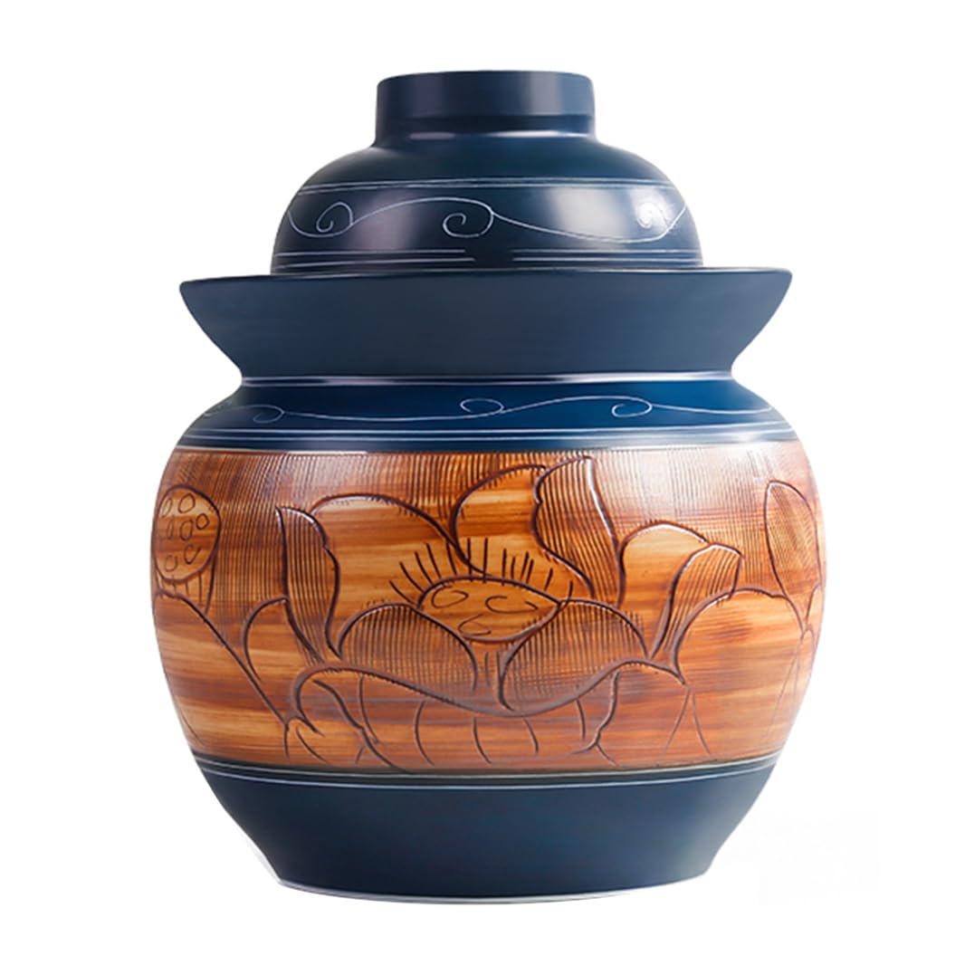 Duży ceramiczny słoik na kiszonki z pokrywkami, tradycyjny chiński porcelanowy słoik na kiszonki, ceramiczny garnek do fermentacji z pokrywką z uszczelką wodną (1,5 kg)(1.5Kg)