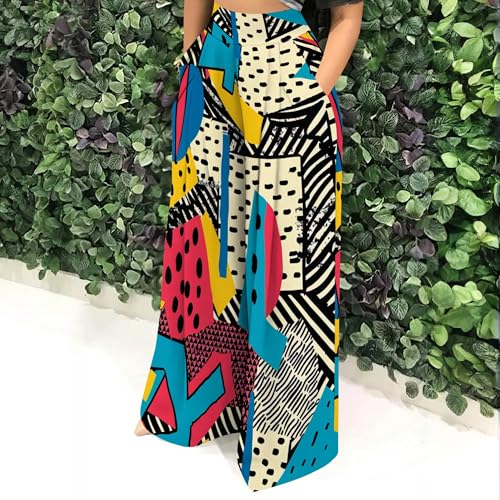 80s 90s Pants for Women High Waist Wide Leg Casual Boho Loose Flowy Palazzo Stretchy Trousers with Pockets4