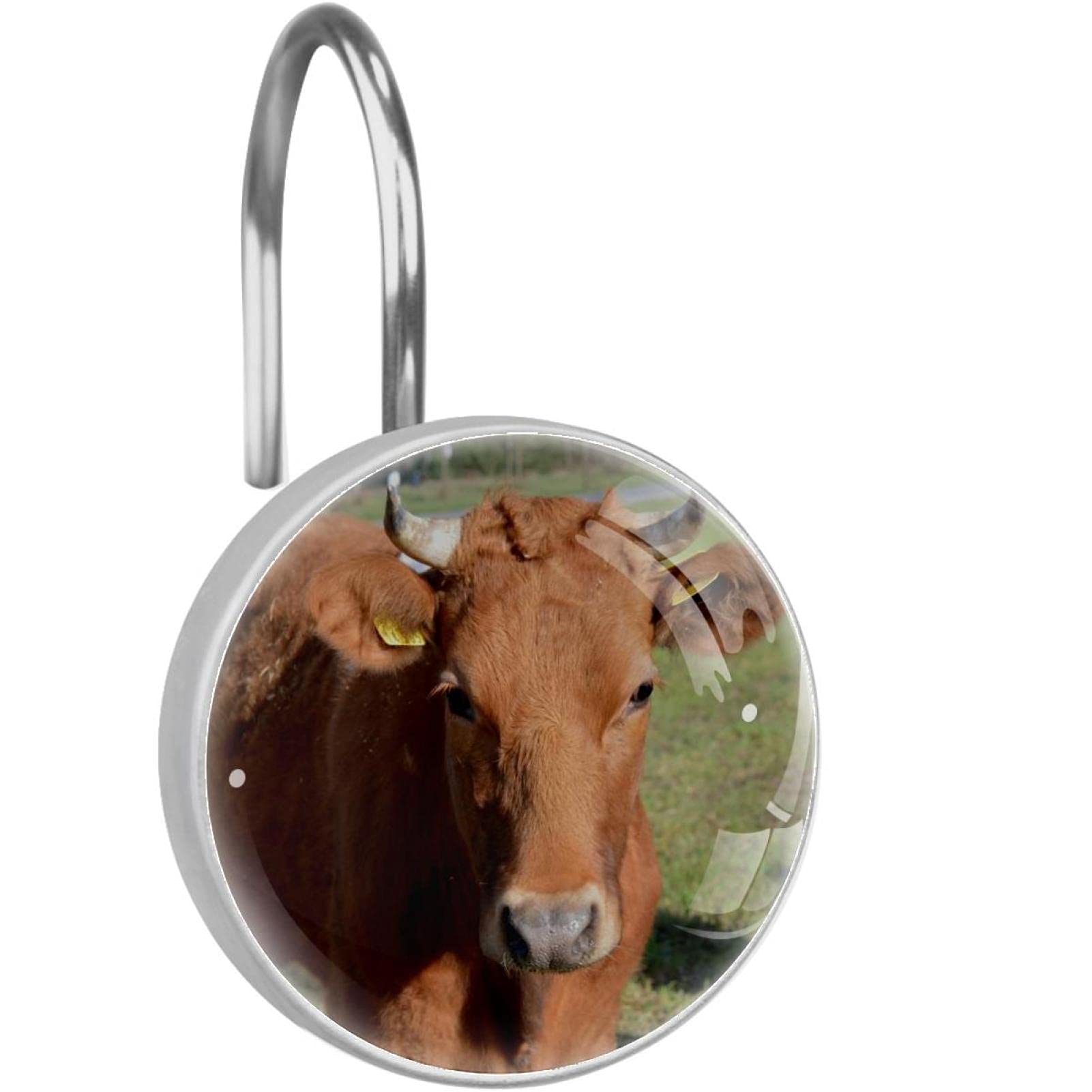 Crochets de rideau de douche vache en acier inoxydable x12 pour salle de bain rustique