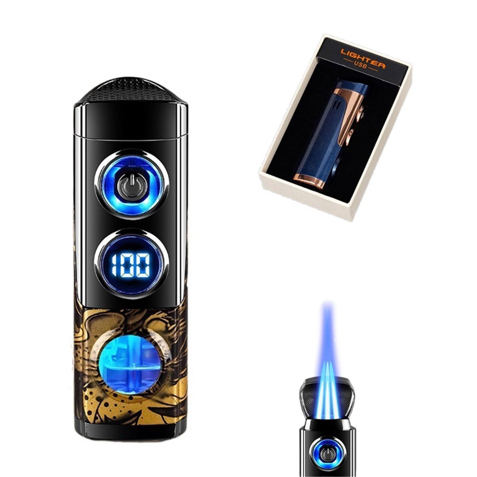 Encendedor de antorcha, resistente al viento, llama de chorro recargable de butano, encendedor recargable para hombres, para marido y padre, diseño elegante y duradero
