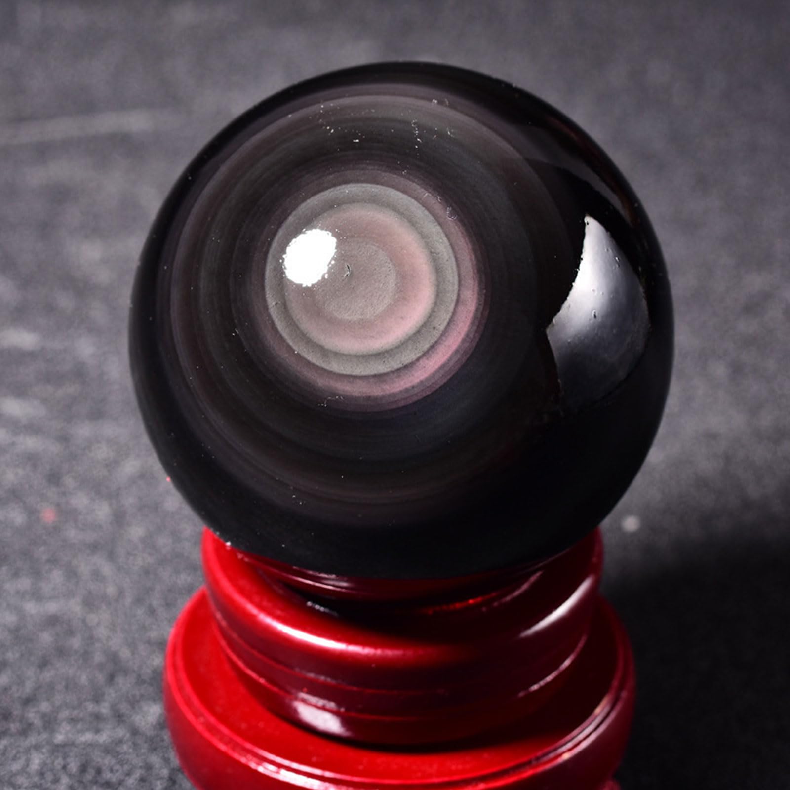 DSZUJTYROP Crystal Ball with Wooden Stand Obsidian Ornament Lucky Transfer Office Desktop Feng Shui Divination Home Decor Ornaments,9cm/3.5in