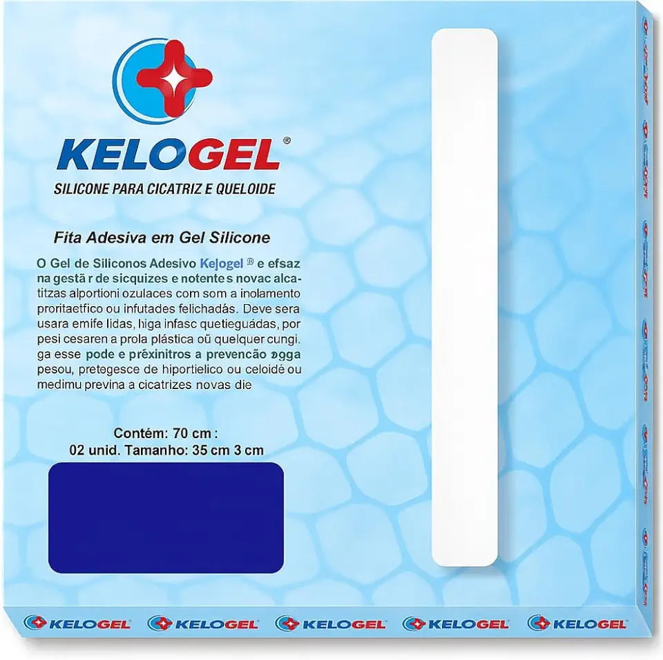 Fita de Silicone para Cicatriz 70x3cm Kelogel | Reduz Cicatrizes e Previne Queloides Dermatologicamente Testada Reutilizável e Confortável Uso Adulto e Infantil