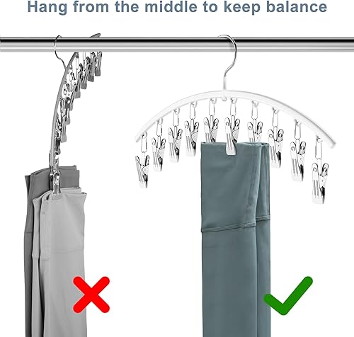 Miniatura 4 de Volnamal Organizador de leggings para armario, colgador de metal para pantalones de yoga con revestimiento de goma, paquete de 2 con 10 clips para
