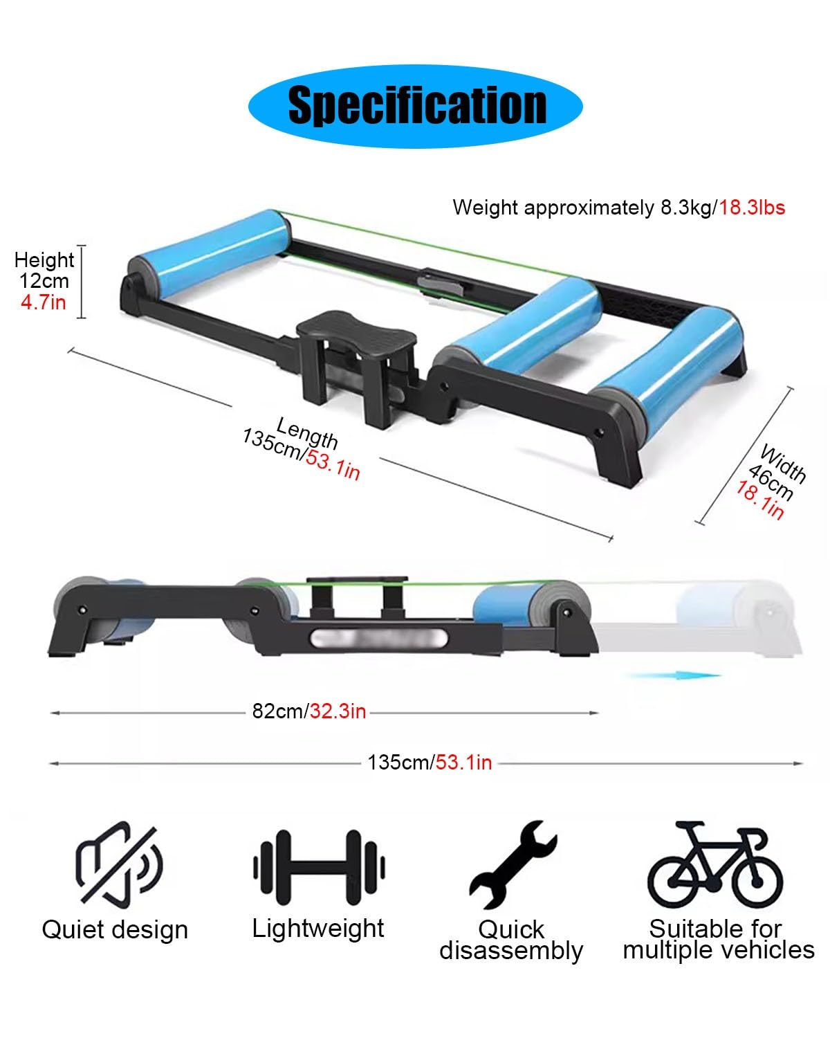 Rolki do roweru wewnętrznego, regulowane rolki treningowe do rowerów szosowych i górskich, przenośny trener rowerowy z antypoślizgowym pedałem