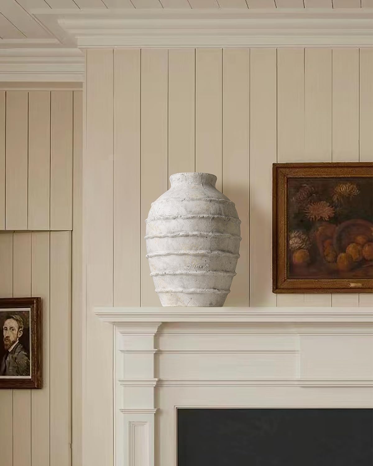 Kokrose Terracotta Vase, White Grey Rustic Farmhouse Decor, Vintage Large Pottery Clay Vase, Ceramic Flower Vases for Centerpieces, Table Top Fireplace Mantel Decor - Image 5