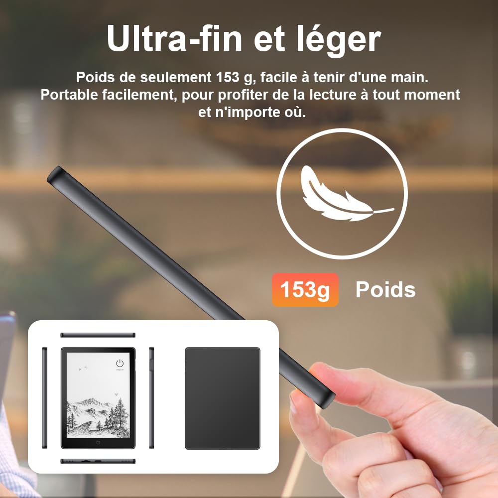 Veidoo Liseuse e-book 6 pouces avec grand écran E-Ink, 32 Go de ROM, 758 x 1024, 212 DPI, SMARTlight réglable, E-reader Android, Haut-parleur intégré, Tablette E-Ink avec WiFi et couvercle (Noir)
