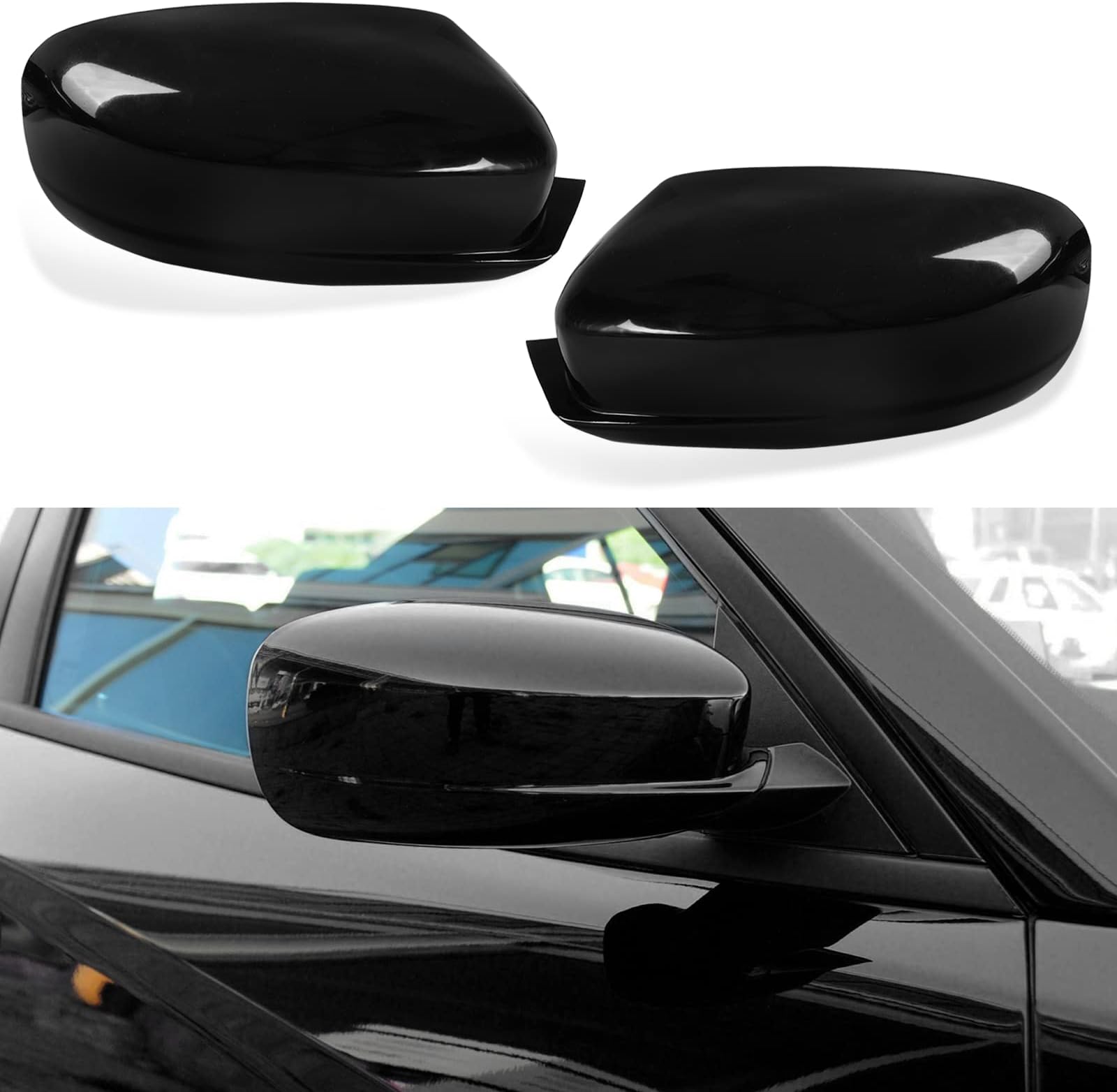 Side Mirror Cover Replacement Compatible with Dodge Charger 2011-2021 Chrysler 300 300C 2011-2022 Driver Passenger Rearview Side Mirror Cover- Black
