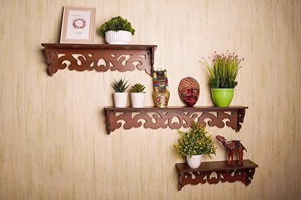 Raytrees Homes Wooden Set of 3 Wall Shelf for Living Room|Wooden Wall Mounted Book Shelf forHome Decor|WallOrganizer with 3 Shleves for Bedrooms, Bathrooms, Kitchens, Offices, and Living Rooms
