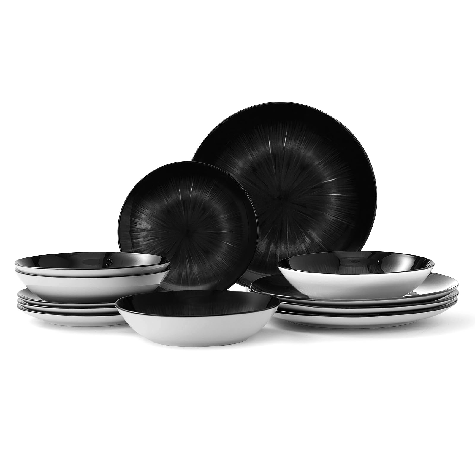 Bestone Starburst Turquoise Black 12-Piece Dinnerware Set