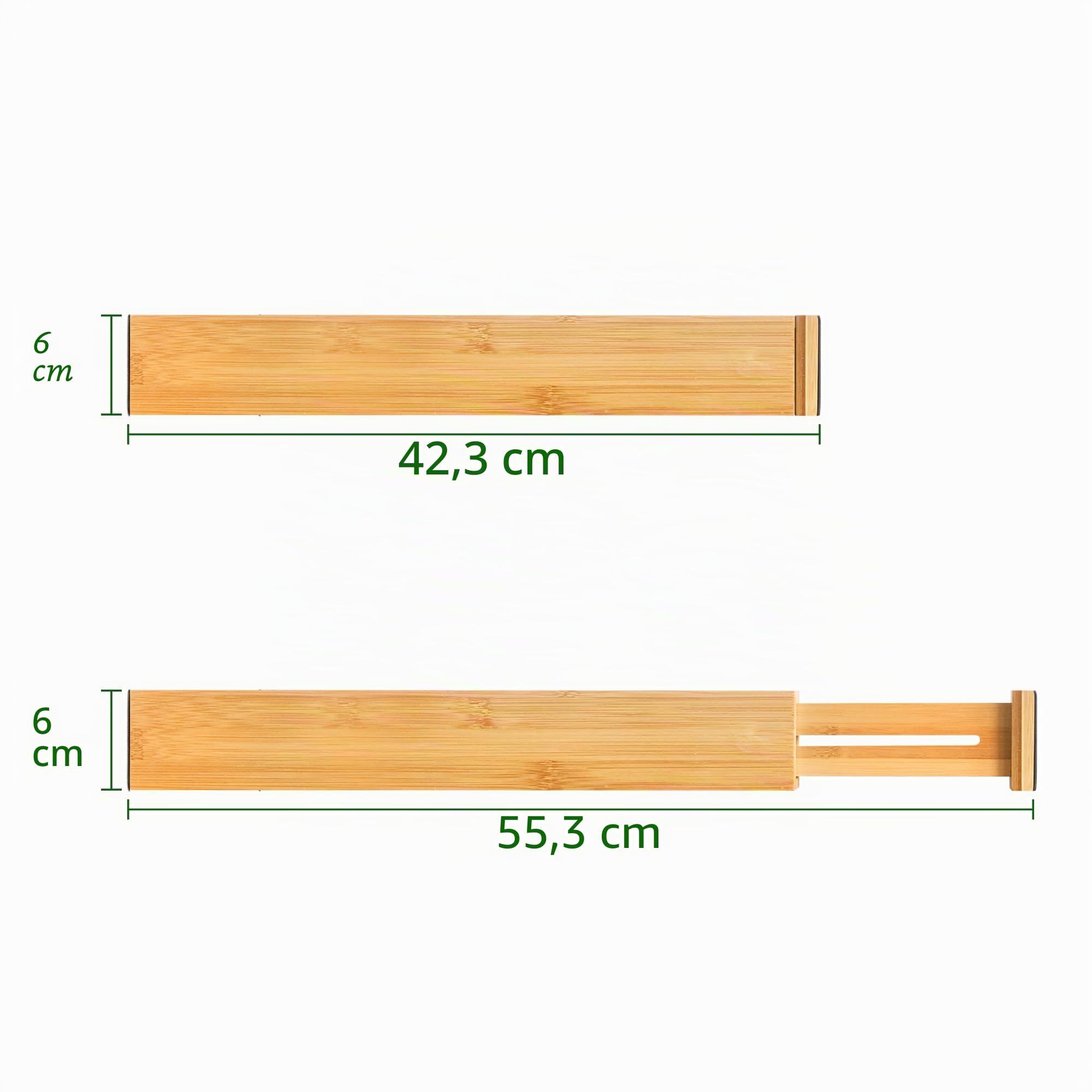 VaeFae Lot de 6 Séparateurs de Tiroir Extensibles en Bambou, Organiseur de Tiroir Réglable (42,3–55,3 cm), Rangement Tiroir Cuisine et Bureau